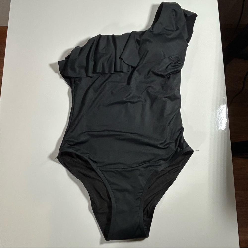 Keautikini NWT Black Ruffled One Shoulder Swimsuit Size Small